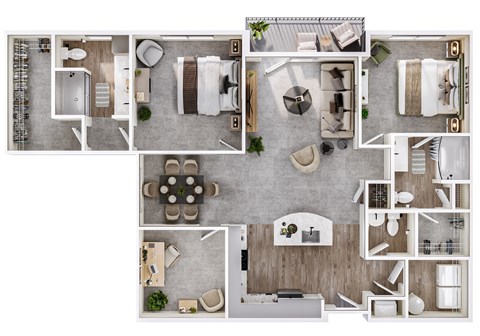 Floor plan for 2 beds, 2.5 baths, 1422 sqft